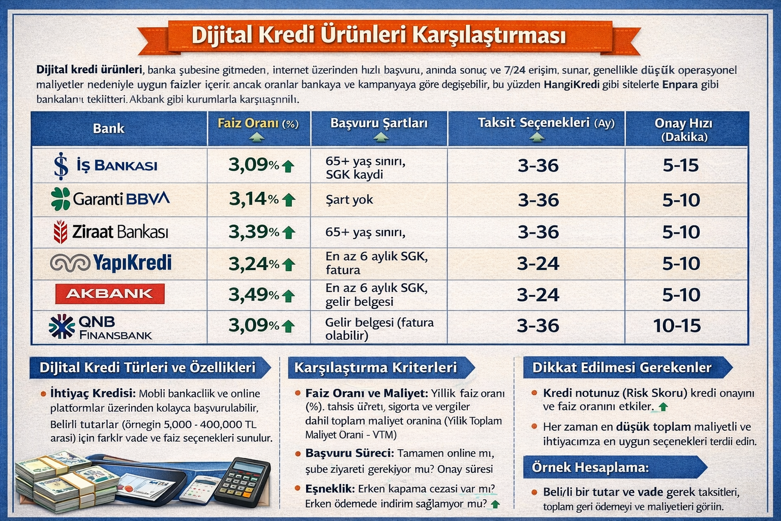 Dijital Kredi Seçenekleri Karşılaştırması - Alternatif Bank Anında Kredi vs VakıfBank vs Ziraat Faiz Oranları