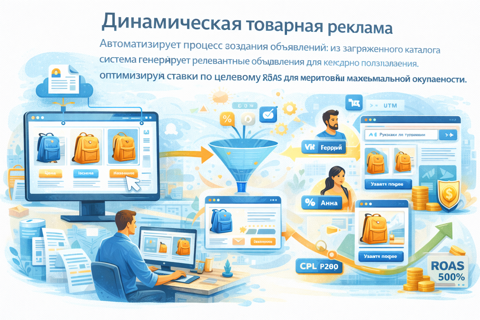 Динамическая реклама товаров: автоматическое создание объявлений из каталога с оптимизацией по ROAS для максимальных продаж