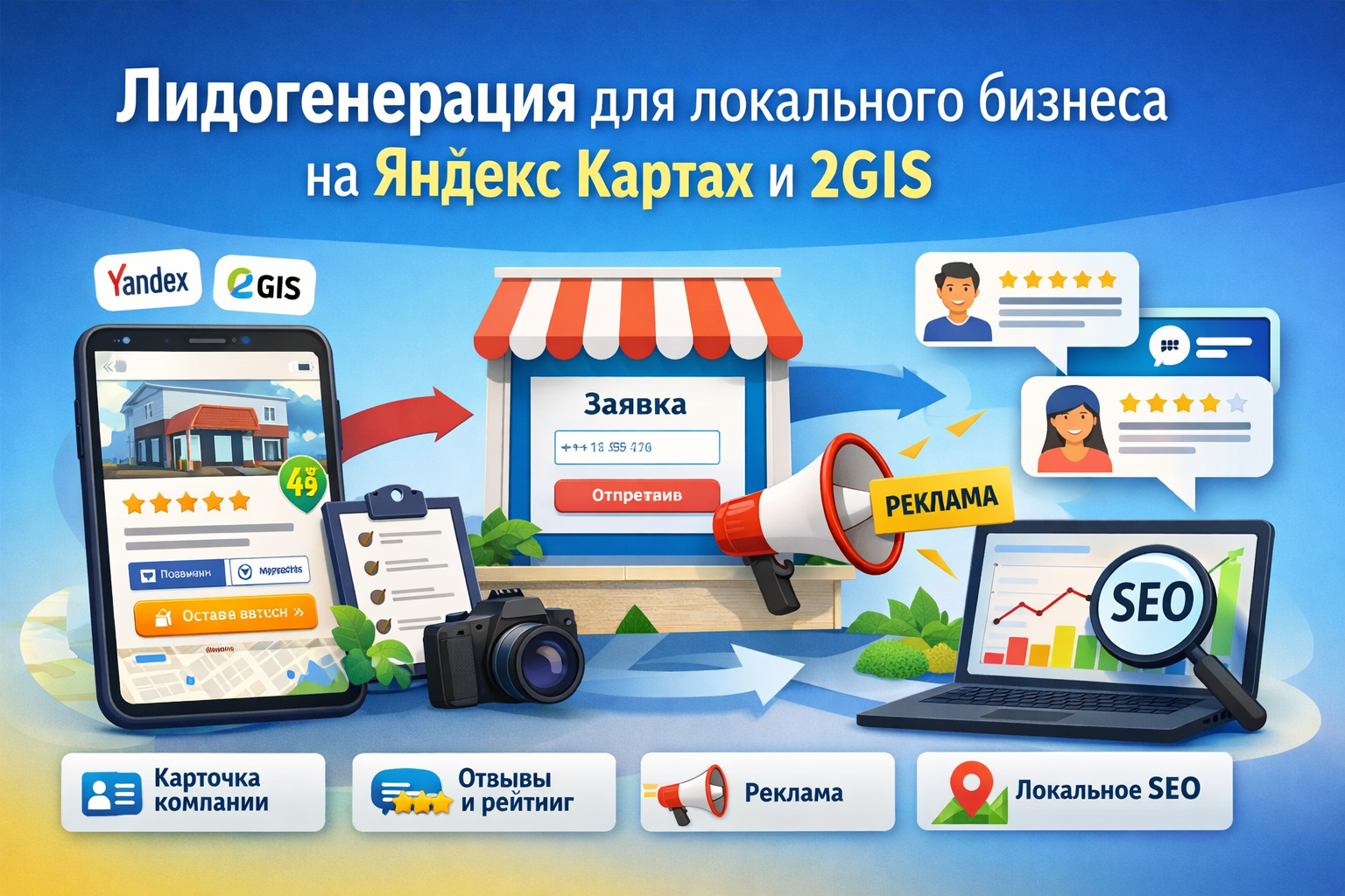 Лидогенерация для локального бизнеса через Яндекс Карты и 2GIS