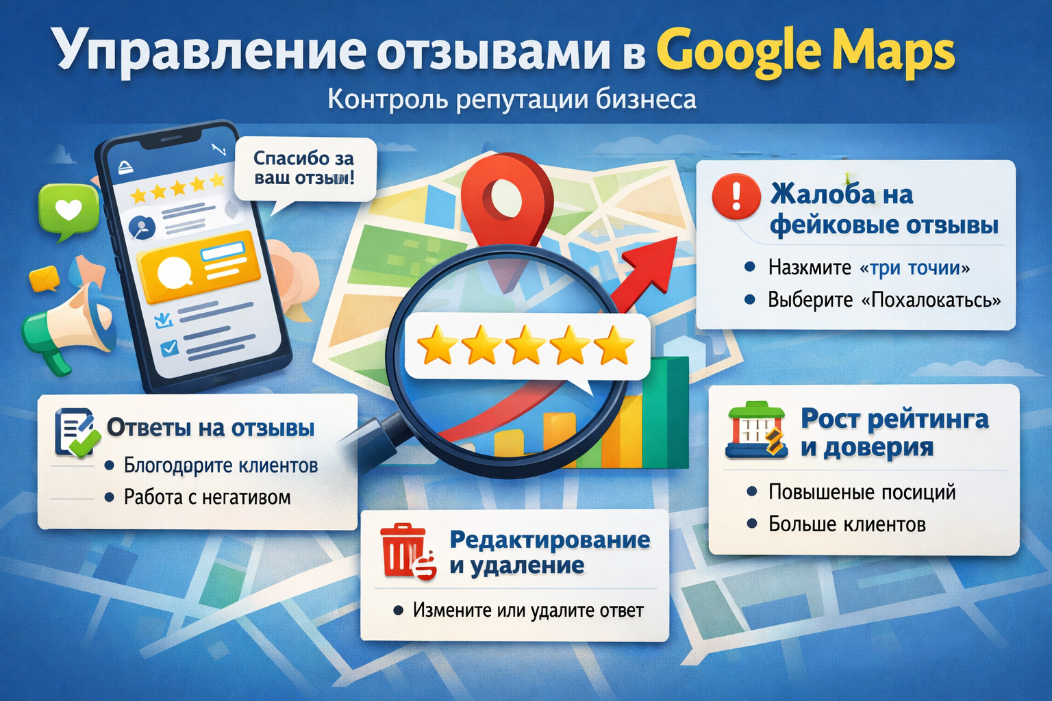 Управление отзывами в Google Maps для бизнеса и репутации