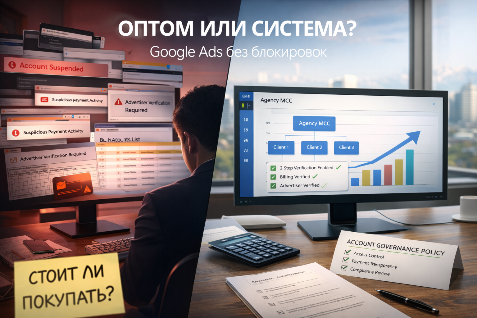 Масштабирование Google Ads через MCC вместо покупки аккаунтов оптом — контроль доступов, безопасность и комплаенс