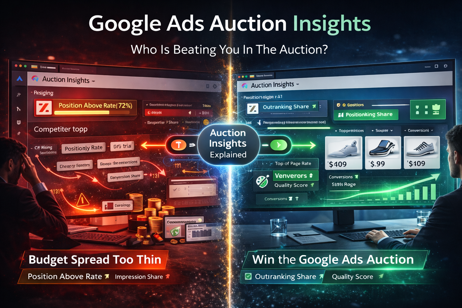 Отчёт Auction Insights в Google Ads: метрики Impression Share, Overlap Rate и Position Above Rate для анализа конкурентов