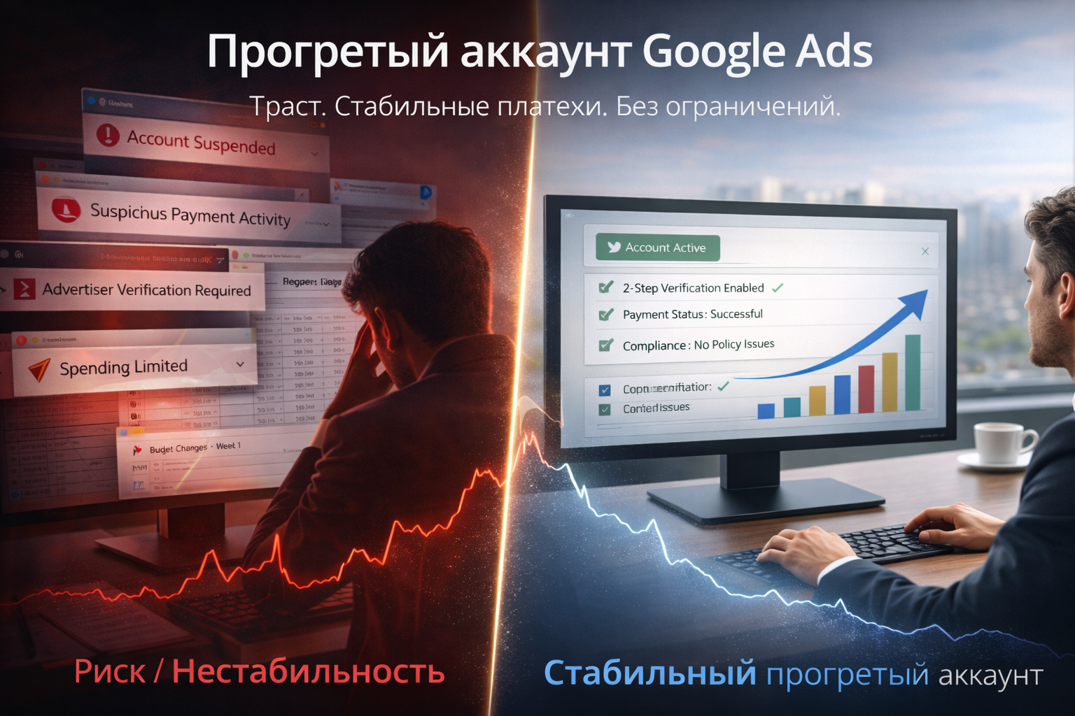 Стабильный и прогретый аккаунт Google Ads без suspicious payments и блокировок
