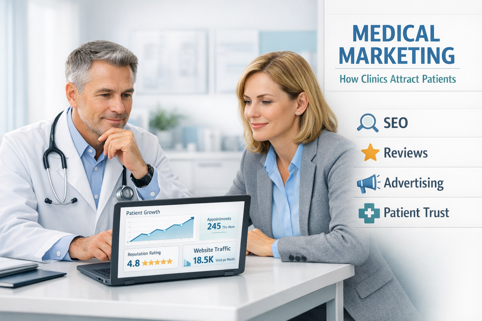Медицинский маркетинг для клиники: стратегия привлечения пациентов, SEO, отзывы и реклама медицинских услуг