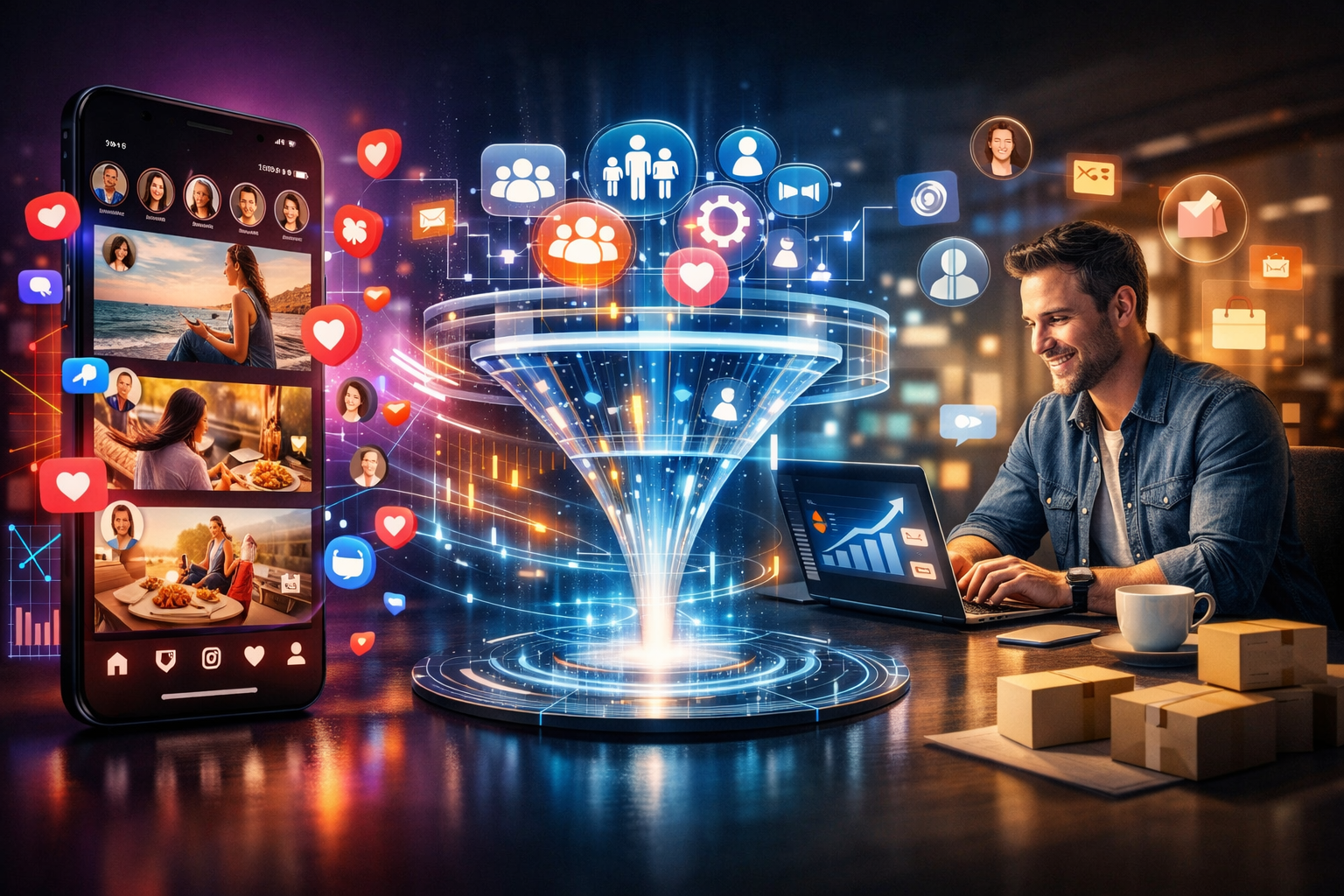 Интерфейс рекламы Instagram в Meta Ads Manager с настройкой таргетированной кампании для привлечения клиентов