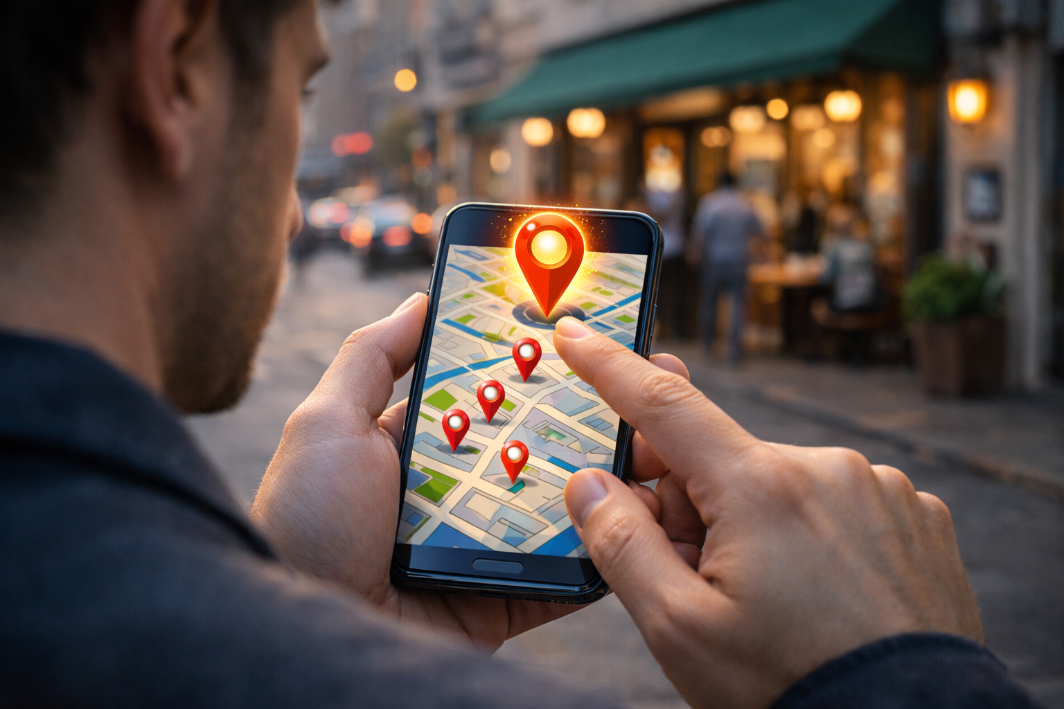Реклама в Google Картах — бизнес отображается на карте Google Maps с рекламной меткой среди локальных результатов поиска