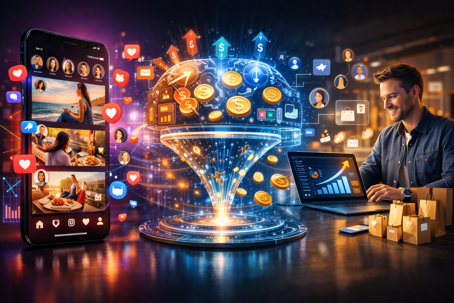 Интерфейс Instagram Ads с аналитикой стоимости рекламы: цена клика, показы, лиды, бюджет и окупаемость кампаний