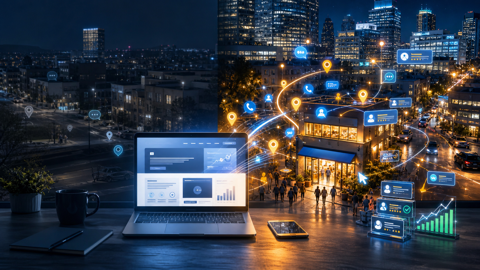 Лендинг в центре города превращается в систему Local SEO, карт, георекламы и лидов рядом